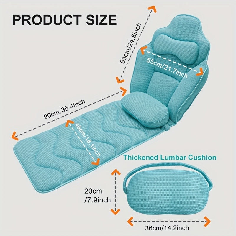 Full-Body Bathtub Cushion in 60 × 21.7-Inch Size with Aqua Mesh, Raised Headrest and Lumbar Pad