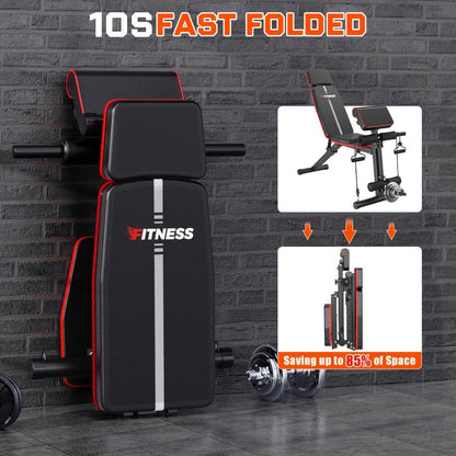 Adjustable Weight Bench 6-in-1 Foldable – Flat Incline Decline, Resistance Bands, Preacher Curl & Leg Developer, 770lb Capacity