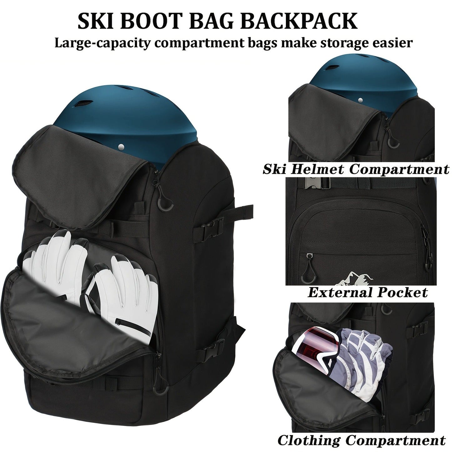 Ski Boot Bag Snowboard Backpack 40-50L Large Capacity Snow Gear Bag for Skiing Helmet Goggles Gloves Snowboard Accessories Winter Sports