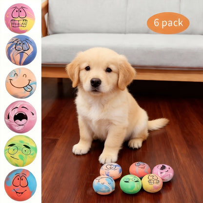 Six-Pack Squeaky Latex Dog Ball Set with Assorted Cartoon Faces and 2.2-Inch Pictured Diameter
