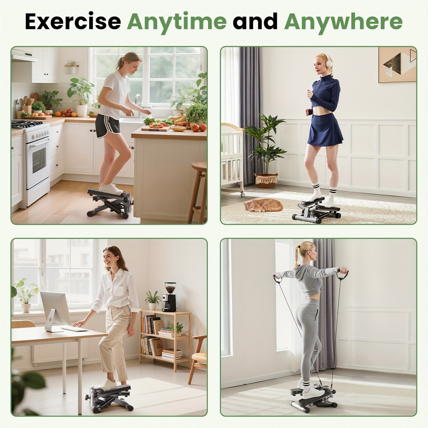 Mini Exercise Stepper Machine with Resistance Bands – Portable Twist Stair Stepper, 300lb Capacity, Full Body Trainer for Legs