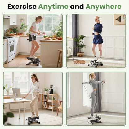 Mini Exercise Stepper Machine with Resistance Bands – Portable Twist Stair Stepper, 300lb Capacity, Full Body Trainer for Legs