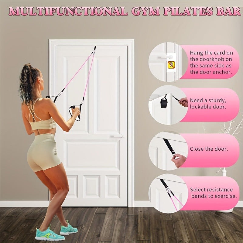 Pilates Bar Kit 14pcs with Resistance Bands & Tension Belt – Multifunctional Fitness Pedal Puller Stick for Home Yoga Stretch Training