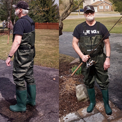 Waterproof Chest Waders for Men & Women with Boot Leg Straps, Adjustable H-Back Suspenders & Anti-Slip PVC Boots for Fly Fishing
