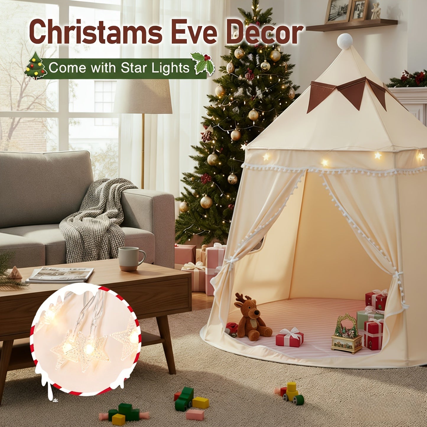 Pop-Up Dome Pet Tent for Large Cats – Automatic Instant Setup Outdoor Indoor Cat Tent House, Available Basic or Deluxe with Mat Star Lights