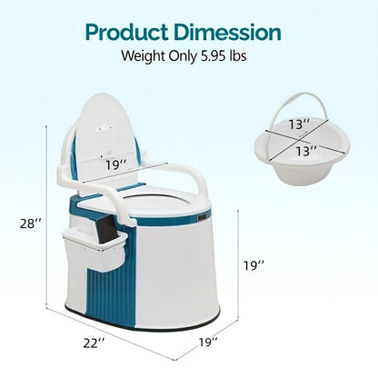 Portable Camping Toilet with Backrest – 350lb Capacity, 6-8 Gal Detachable Bucket, Anti-Slip Base, Built-in TP Holder & Phone Shelf