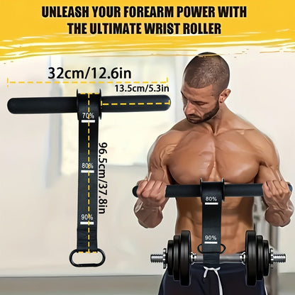 Fitness Equipment Black Wrist Roller Bar with Foam Grips Hanging Strap and Carabiner Attachment