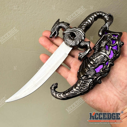 Medieval Fantasy Fixed Blade Knife with Scabbard – 9" Dragon Cosplay Collectible Dagger, 440 Stainless Steel