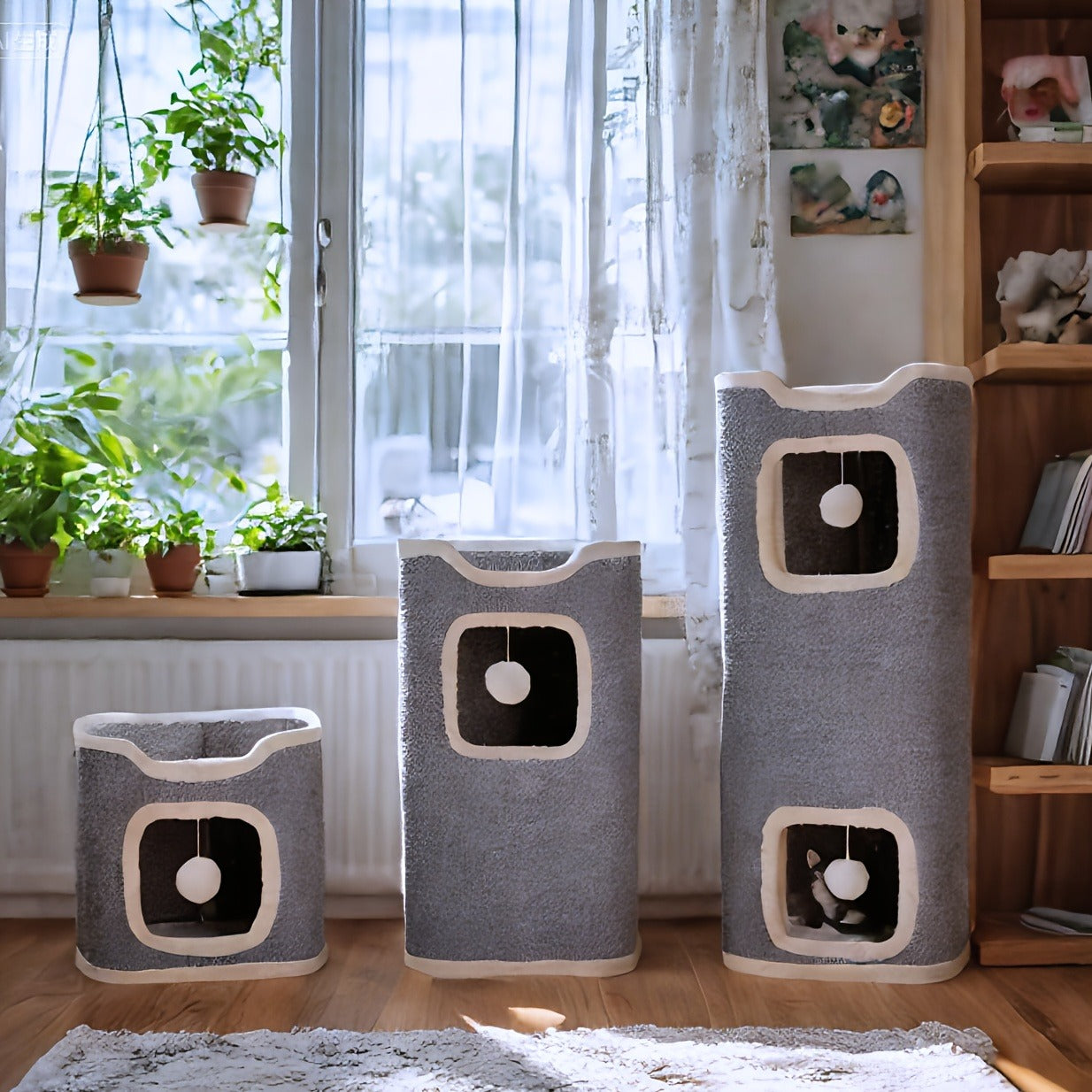 Cat Tree Tower Multi-Level Foldable – Indoor Cat House with Scratch Resistant Post, Soft Top Cat Bed, Cat Hideaway & Bell Ball Toy