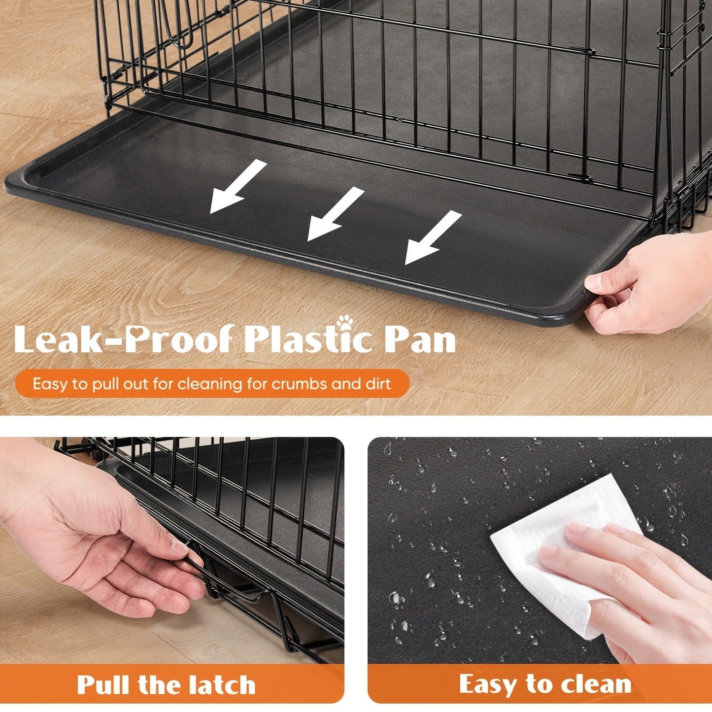 36-Inch Folding Wire Dog Crate with Two Door Accesses, Divider Panel, Removable Tray and Top Handle