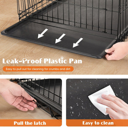 36-Inch Folding Wire Dog Crate with Two Door Accesses, Divider Panel, Removable Tray and Top Handle