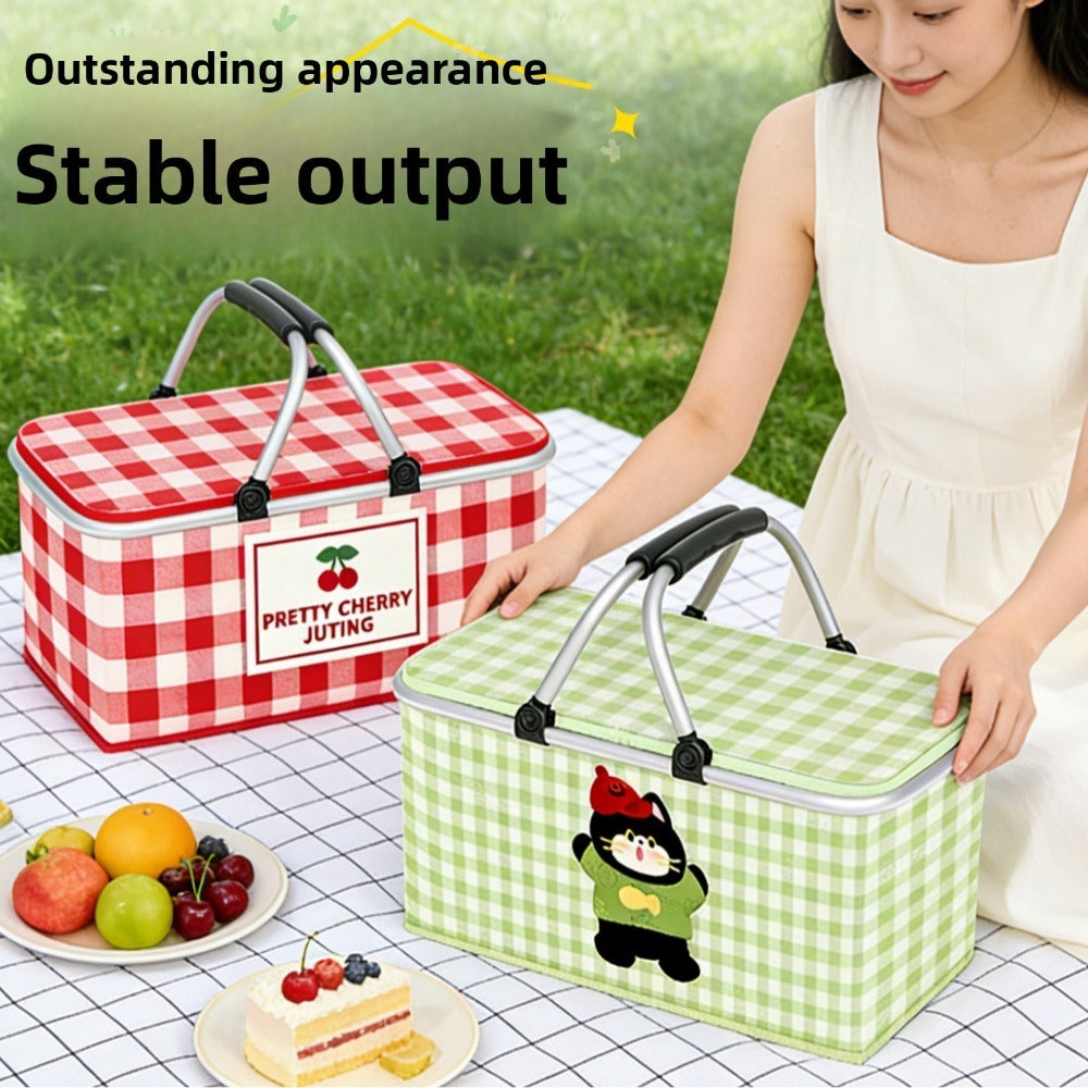 Insulated Picnic Box with Aluminum Frame – Collapsible Thermal Camping Storage Basket for Outdoor Picnic, BBQ