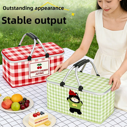 Insulated Picnic Box with Aluminum Frame – Collapsible Thermal Camping Storage Basket for Outdoor Picnic, BBQ