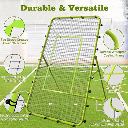 Volleyball Rebounder Net 7x4ft Adjustable Angle – Portable Steel Frame Training Rebounder with High-Tension PE Netting & 24 Elastic Cords