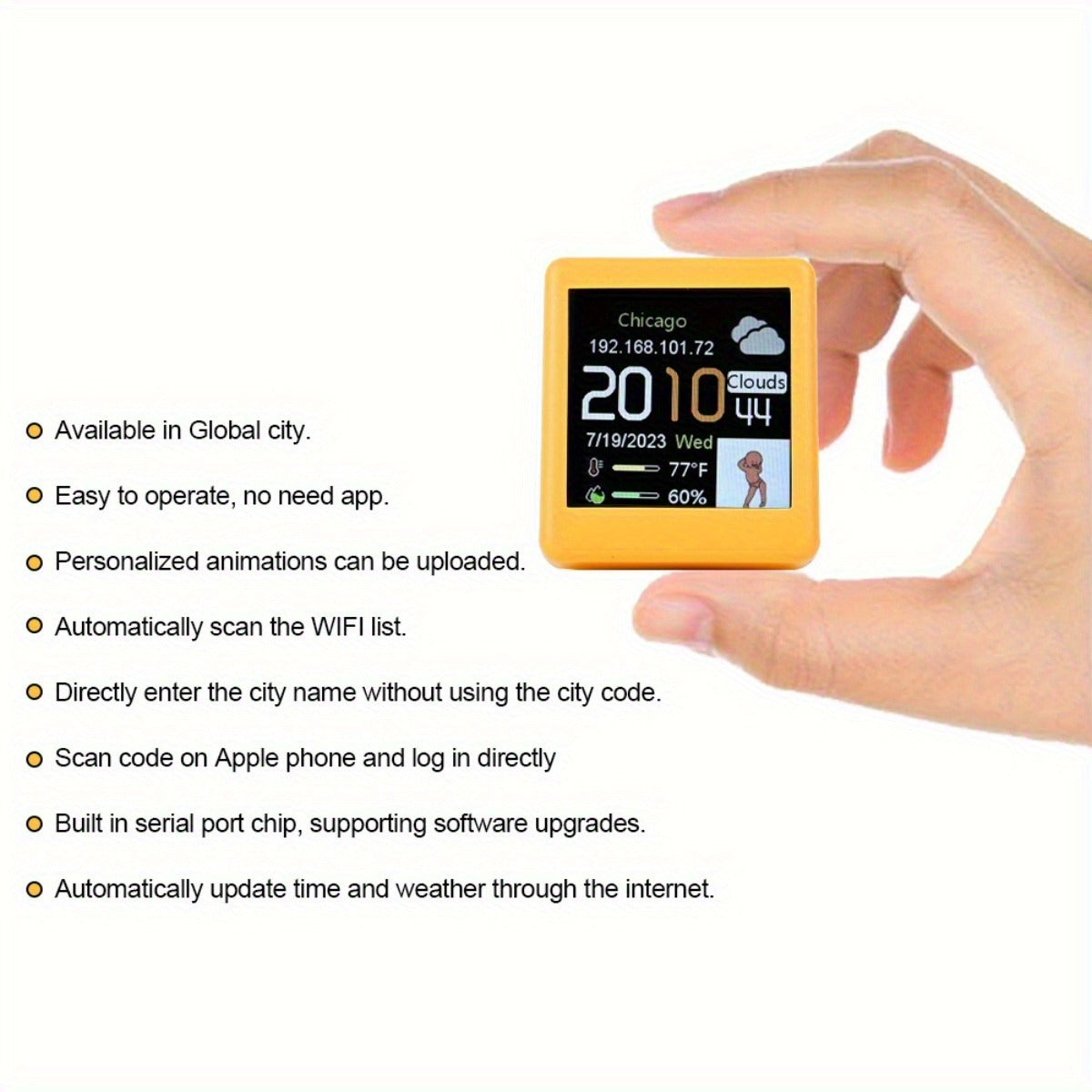 WiFi Weather Station Desktop Clock – Mini Smart Display Temperature Humidity Atmospheric Pressure Wind Speed GIF Animation