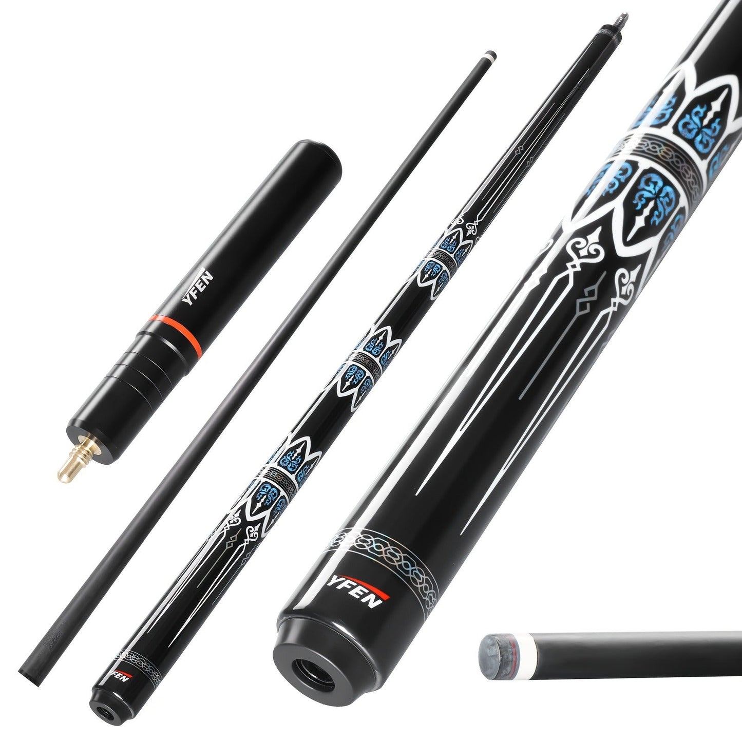 Carbon Fiber Pool Cue Stick Low Deflection Billiard Cue with 11.8mm 12.5mm Tip Pro-Taper Shaft Canadian Maple Butt Extension Compatible