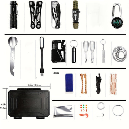 Wilderness Survival Kit, 12/20/60 Piece Outdoor Emergency Gear Set with Paracord Bracelet, Survival Whistle, Flashlight, Wire Saw & More