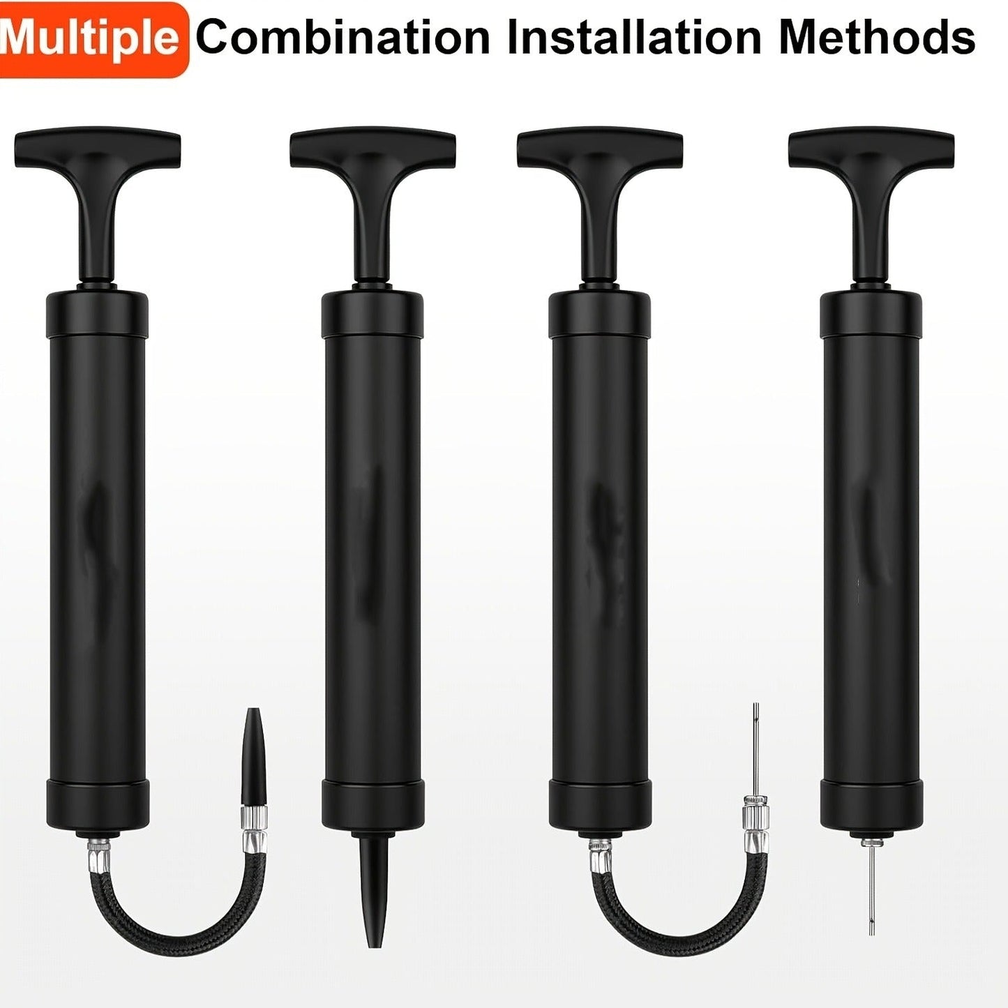 Portable Ball Pump Kit 8 Inch – Manual Air Pump with 5 Needles, Nozzle & Extension Hose for Basketball, Soccer, Football