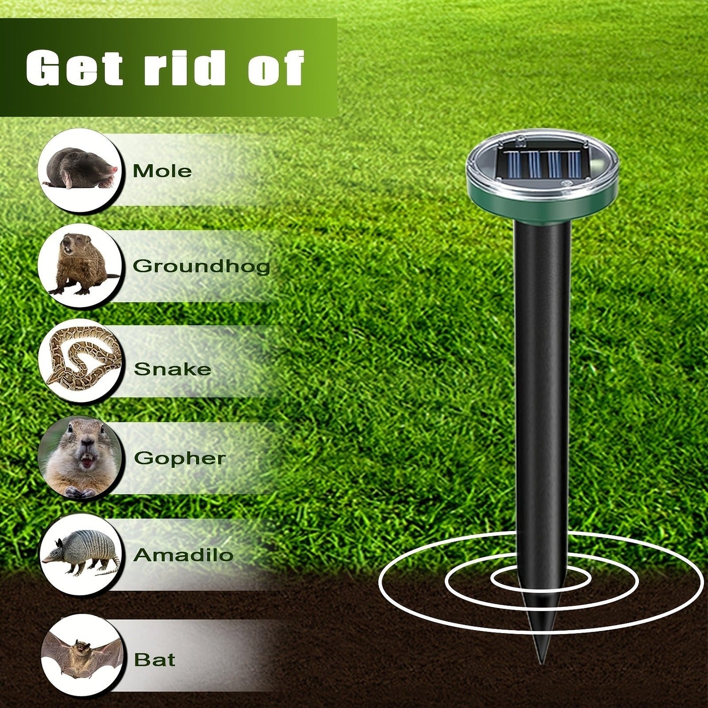 Solar Ultrasonic Pest Repeller Outdoor Rodent Stake for Yard Garden Farm Mole Snake Skunk Dog Device 2/4/6/10 Pack