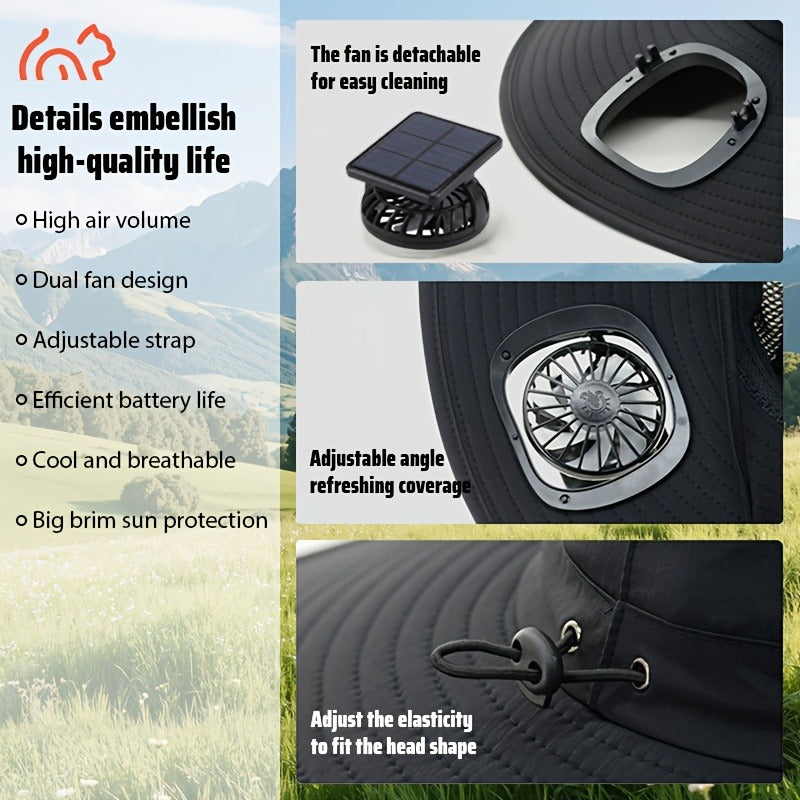 Solar Powered Dual Fan Sun Hat with USB Charging – Adjustable Strap, Breathable Mesh Design, High Airflow, Long Battery Life