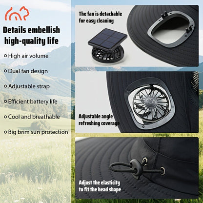 Solar Powered Dual Fan Sun Hat with USB Charging – Adjustable Strap, Breathable Mesh Design, High Airflow, Long Battery Life