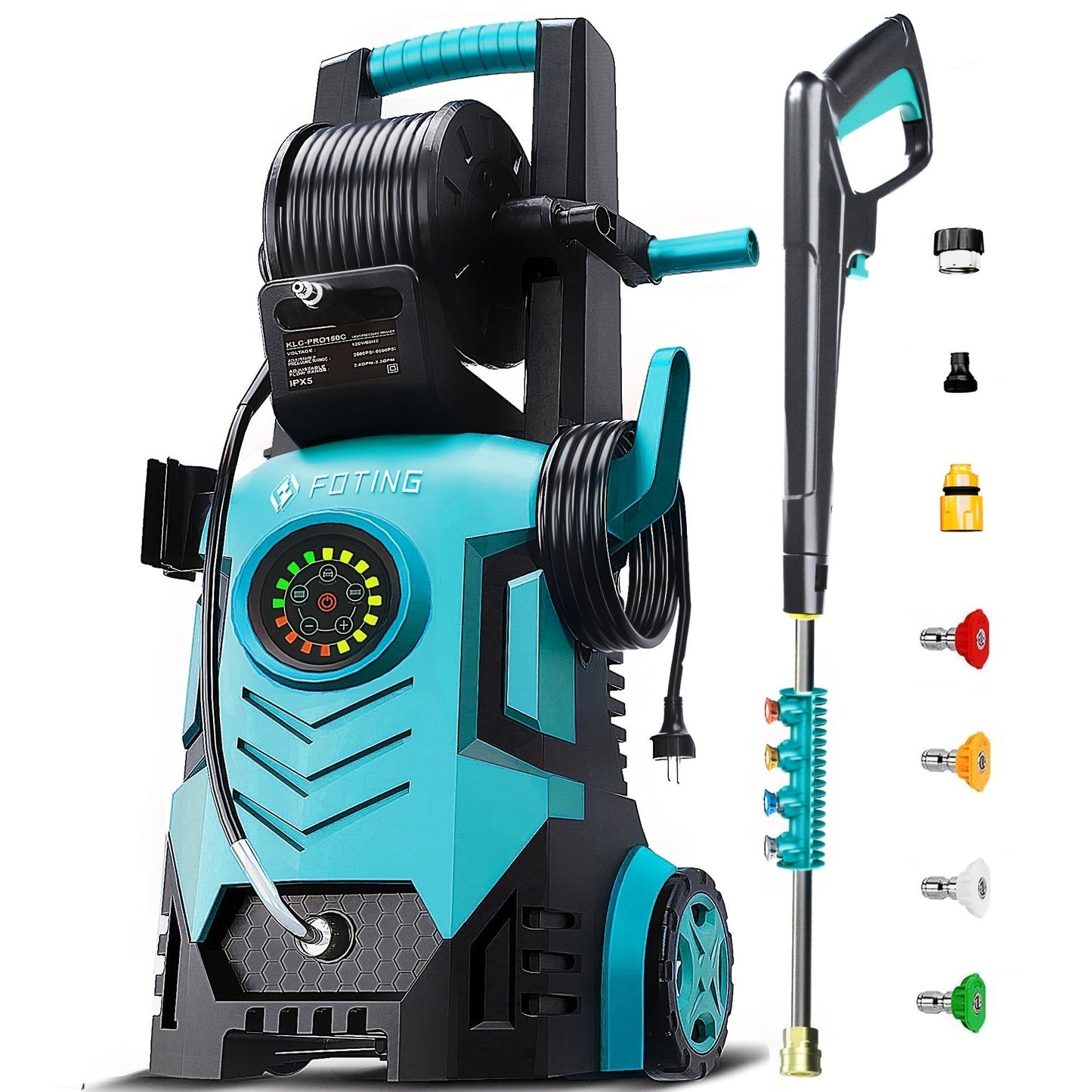 Pressure Washer 5000PSI Electric Power Washer 2.4-3.6GPM Adjustable 8-Level Touch Screen 34" Tall for Garden, Patio and Yard Use