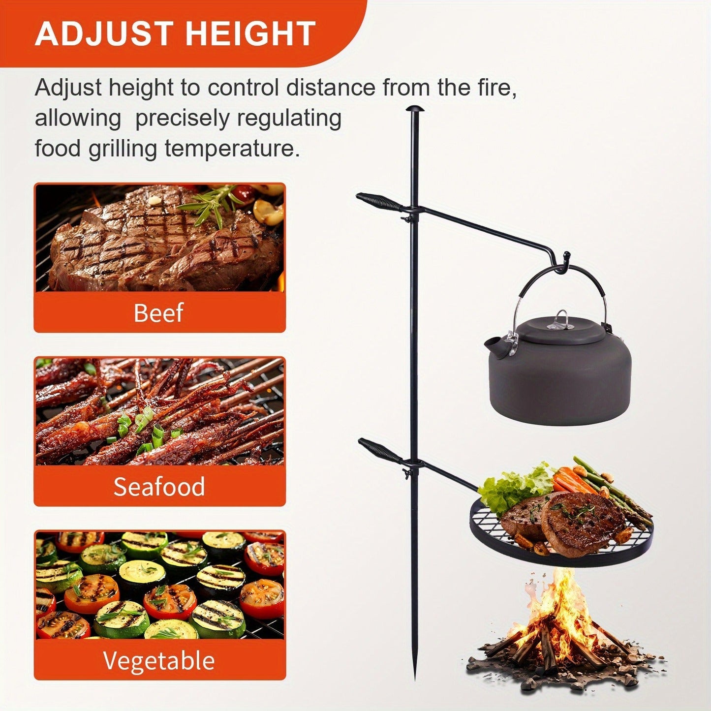 Portable Camping Grill Set – Heavy Duty Skillet Combo with Adjustable Grill Grate, Grill Pan & Carrying Bag – Steel & Iron Construction