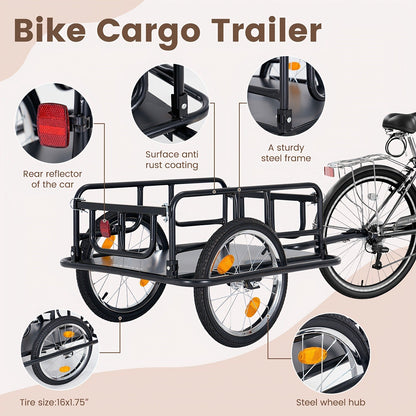 Foldable Bike Cargo Trailer, Bicycle Wagon Cart 176 Lbs Capacity, 16" Wheels, Reinforced Steel