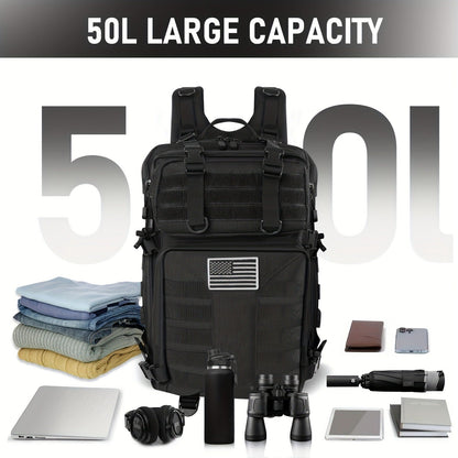 Tactical Military Backpack 50L – Large Capacity Molle Rucksack for Camping, Hiking, Hunting, Fishing & Travel