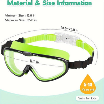 Youth Swimming Goggles with 5.51-Inch Clear Lens Frame, 18.8-25-Inch Adjustable Strap and Green or Green-Pink Options