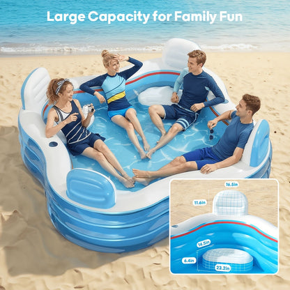 Inflatable Lounge Pool with Backrest 4 Seats 80x80x32 Inch Blow Up Pool for Adults Family Outdoor Garden for Garden, Patio and Yard Use