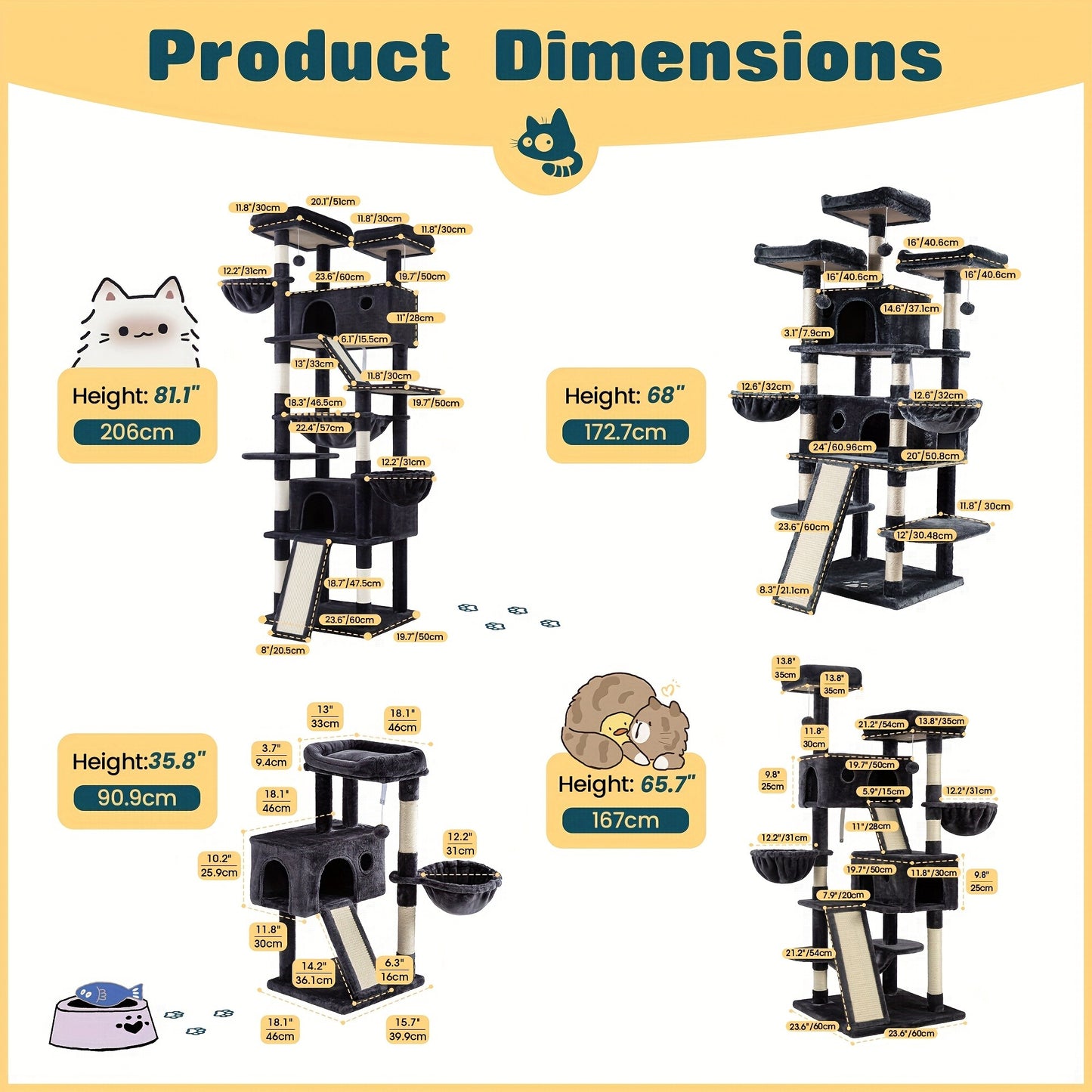 Cat Tree Tower Multi-Level for Indoor Cats – Cat Furniture with Sisal Scratching Posts, Plush Perches, Hammock, Basket & Corner Condo Cave