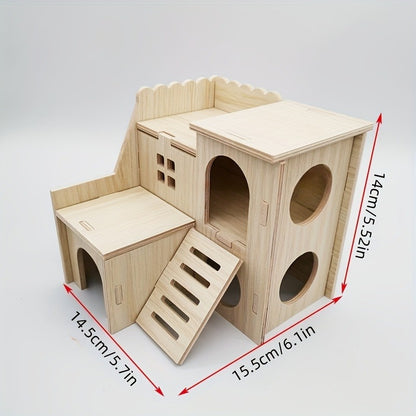 Hamster Cage Accessories 6-Piece Wooden Set – Running Wheel, Villa House, Swing, Nesting House for Hamsters Guinea Pigs Gerbils