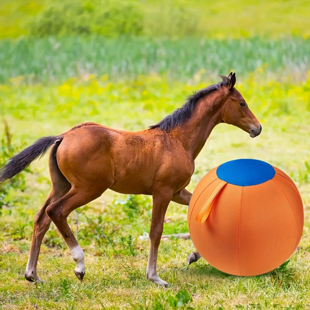 Horse Training Ball 21.7" Anti-Burst Silicone Grazing Ball with Cover & Hanging Belt for Horses Goats Dogs