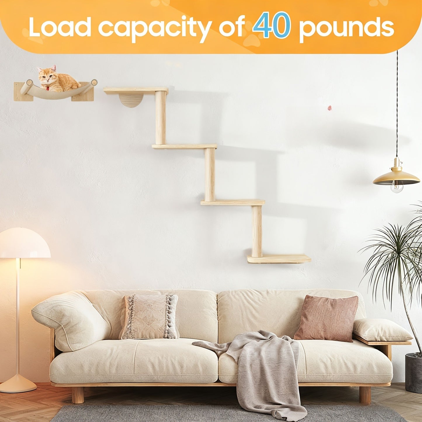 Wall-Mounted Cat Tree 5 Layers Solid Wood Indoor Cat Climbing Frame Jumping Platform Ladder Space-Saving for Small Spaces Multi-Cat Homes