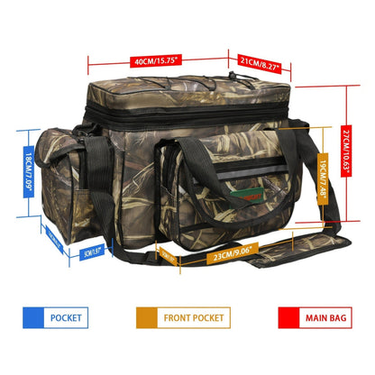 Fishing Tackle Bag Camo Durable Nylon Shoulder Carry Zipper Fishing Gear Storage Bag for Hiking Travel Outdoor Fishing Camouflage