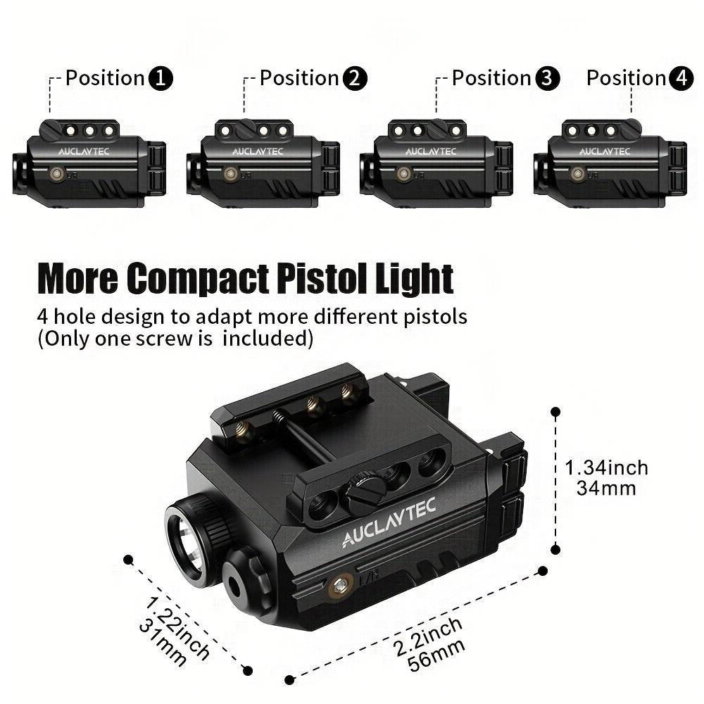 Pistol Light Laser Combo 500 Lumens – Green Red Blue Laser Sight, 5 Modes, USB-C Rechargeable, Fits Subcompact & Compact Handguns