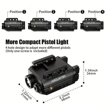Pistol Light Laser Combo 500 Lumens – Green Red Blue Laser Sight, 5 Modes, USB-C Rechargeable, Fits Subcompact & Compact Handguns