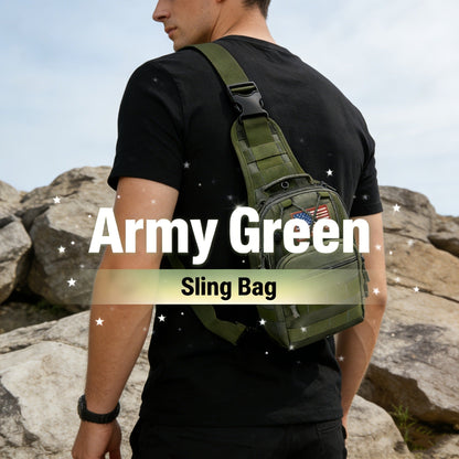 Compact Tactical Sling Backpack with Flag-Patch and Camo Options across Six Complete Checkout Styles