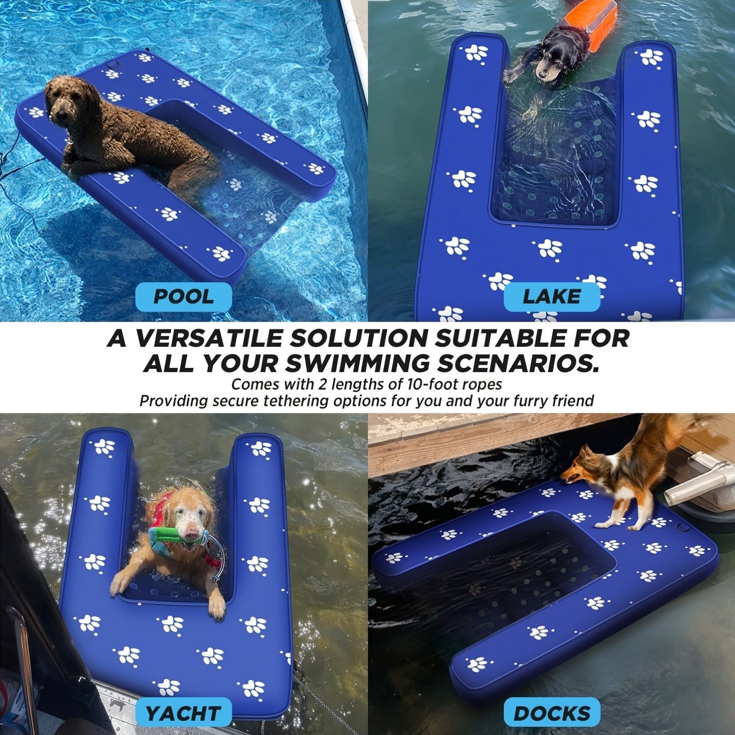 Inflatable Dog Water Ramp Floating Non-Slip – Dog Boat Ramp for Pool Dock & Lake, Oxford PVC Platform with Traction Rope & Air Pump