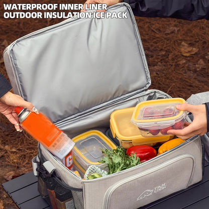 Insulated Picnic Basket Foldable Wicker with Cooler Box – Large Capacity Thermal Lunch Carrier Bag for Outdoor Camping, Beach & Picnics