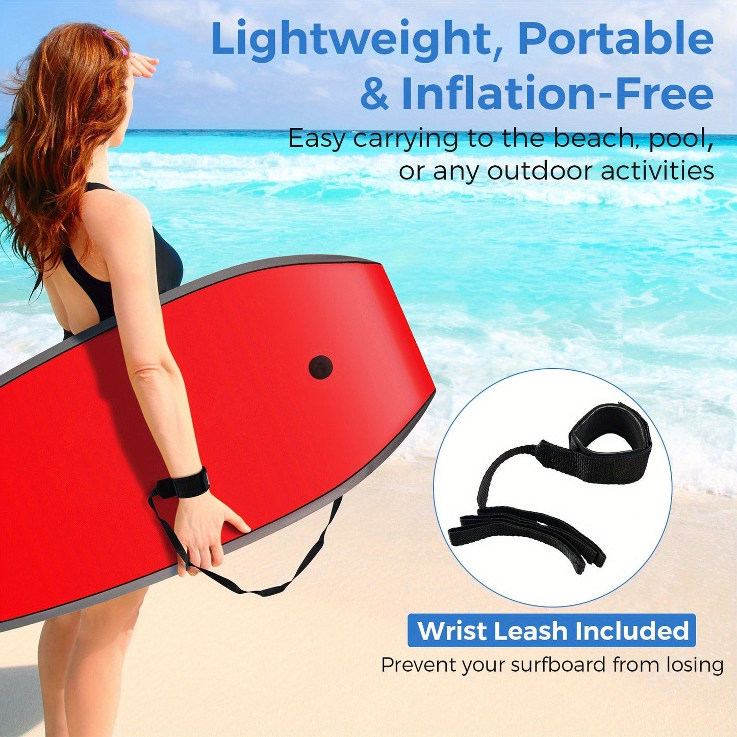 Multicolor 41-Inch Bodyboard with XPE Deck, EPS Core, HDPE Bottom, Crescent Tail and Wrist Leash