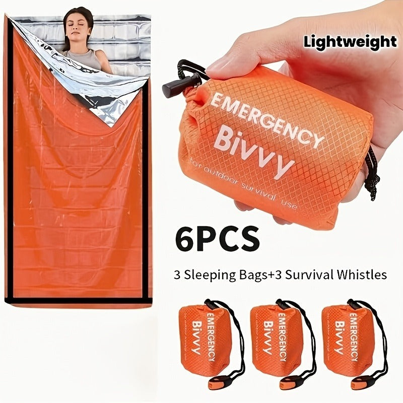Emergency Bivvy Sleeping Bag Sets with Survival Whistles in Six- or Eight-Piece Checkout Options