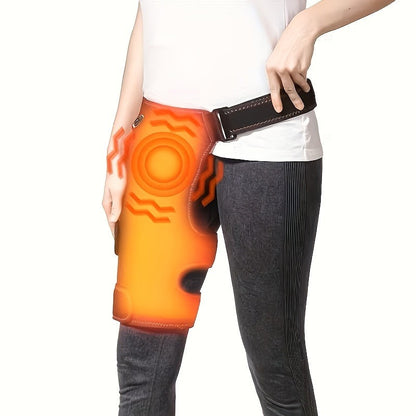 Heated Hip Massager with USB Electric Heat & Vibration – Compression Hip Groin Thigh Support Wrap for Spine & Anti-Cold Warmth