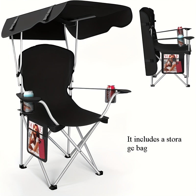 Canopy Camping Chair with 29.53-Inch Sun Shade, Cup Holders, Side Pocket and Four Color Options