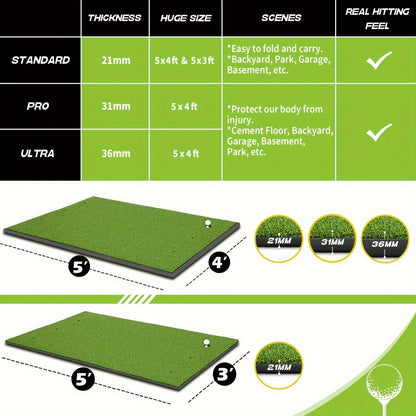 Golf Hitting Mat with Artificial Turf & Non-Slip EVA Base, Indoor Outdoor Golf Practice Mat Set with 9 Golf Balls 8 Tees & Rubber Tee