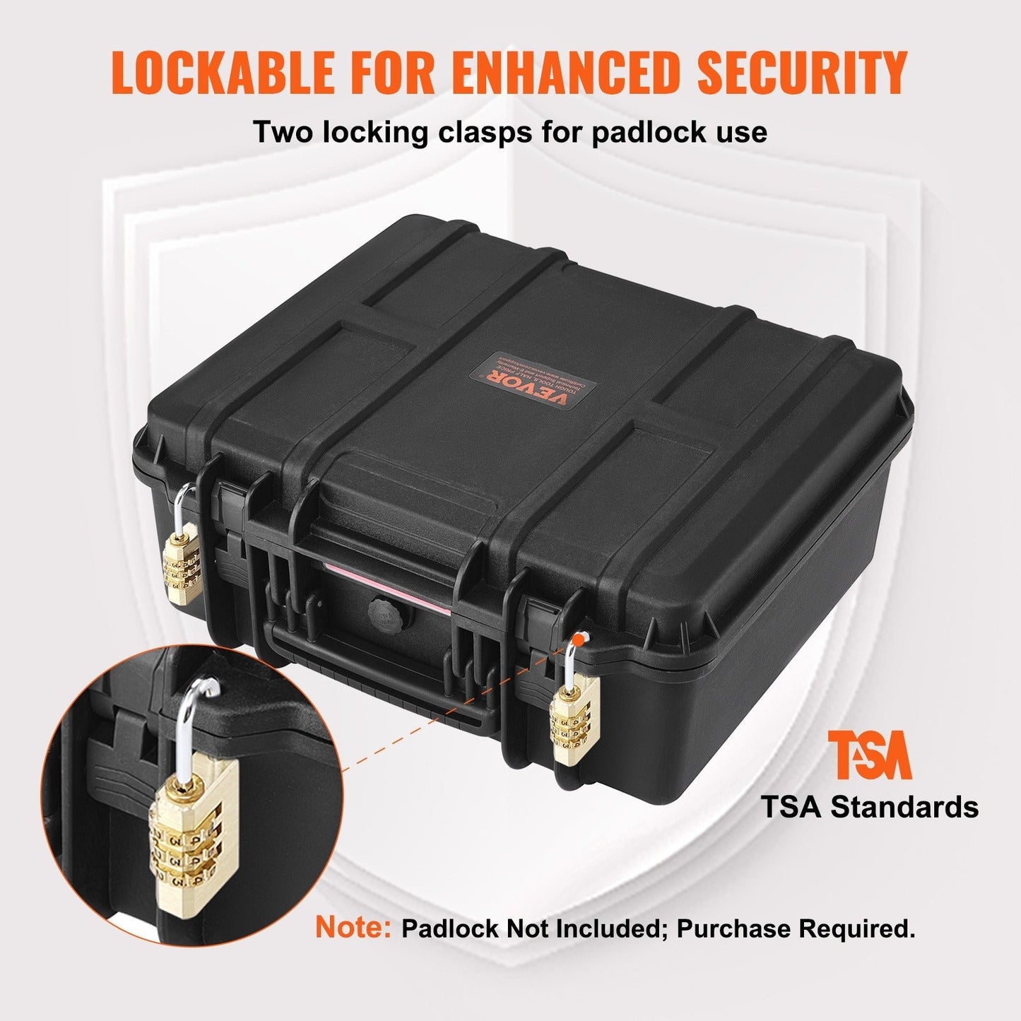 Hard Pistol Case IP67 Waterproof – TSA Approved Lockable Handgun Case with XPE Pre-Cut Foam Lining, Pressure Release Valve & Dual Padlock