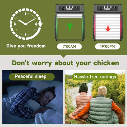 Automatic Chicken Coop Door Solar Powered – KA-200 Aluminum Alloy Auto Door with Timer, Light Sensor, Anti-Pinch Safety