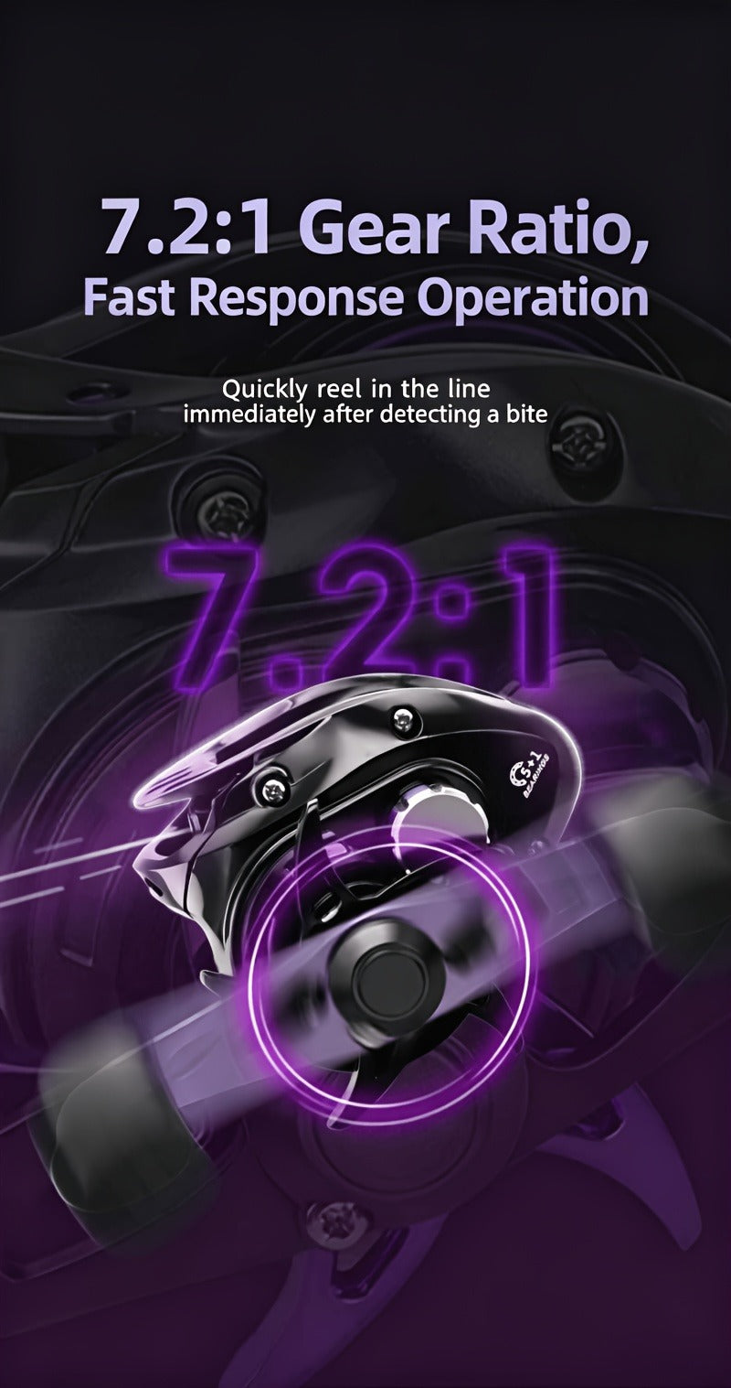 Baitcasting Reel 7.2:1 High-Speed Gear Ratio, 5+1 Ball Bearings 17.64LB Max Drag, Lightweight Freshwater Saltwater Bass Fishing Reel