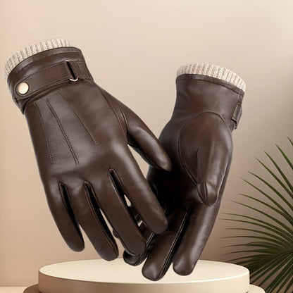 Buckle-Cuff Winter Gloves with Black or Brown Checkout Options and 11.2 x 25.5 cm Pictured Size